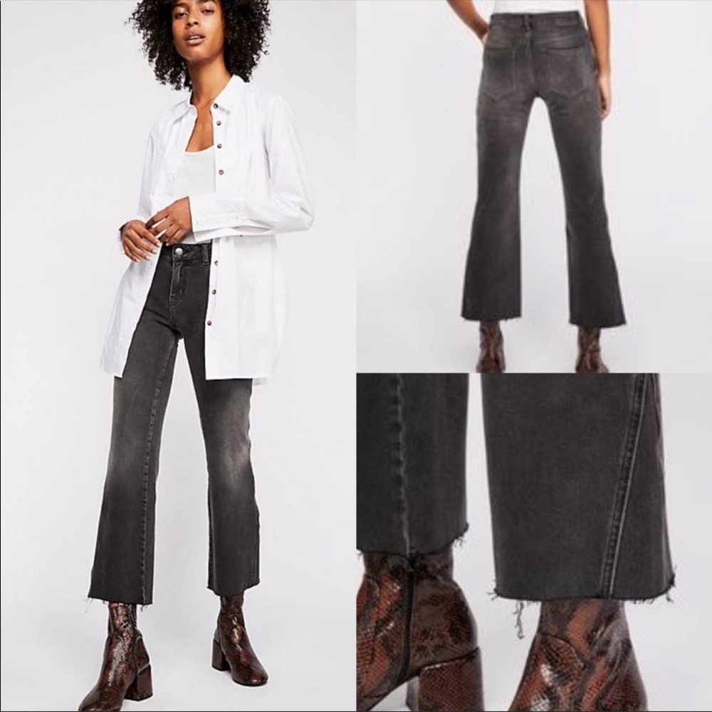 Free People rita high rise raw hem kick crop flare